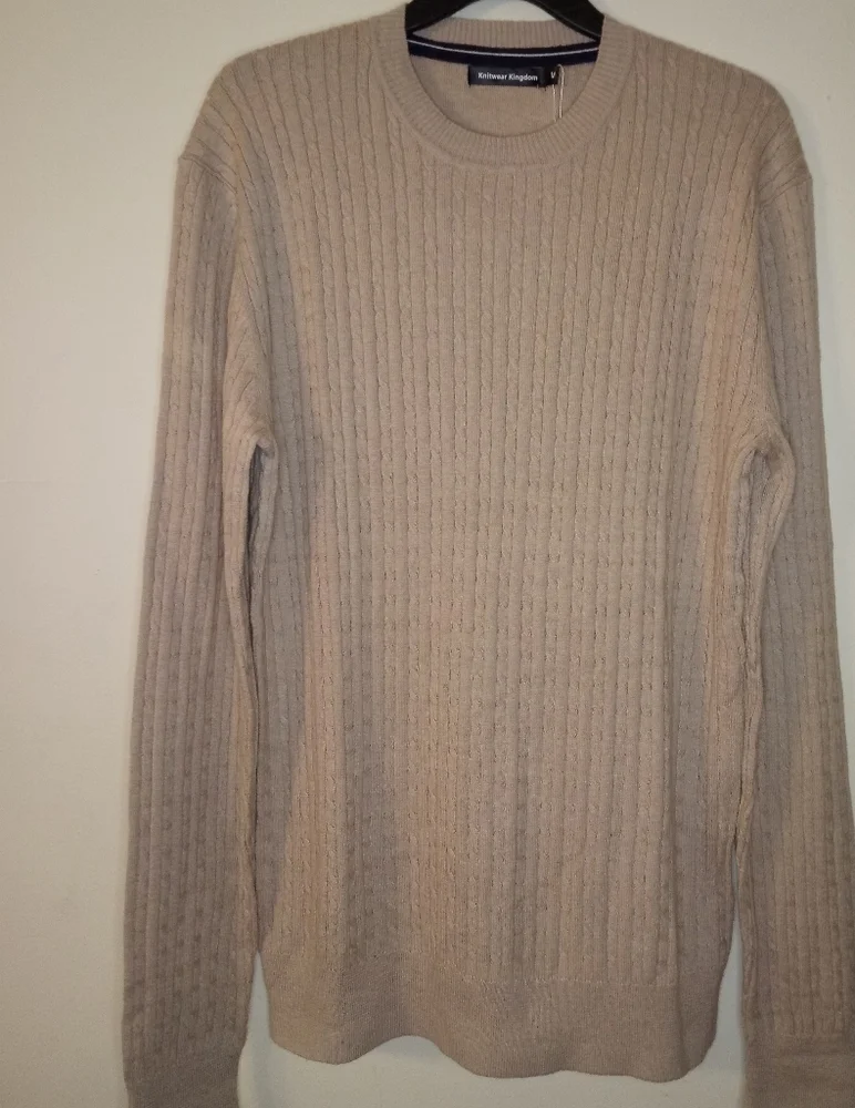 knitwear kingdom Khaki crewneck cable-knit long sleeve Sweater